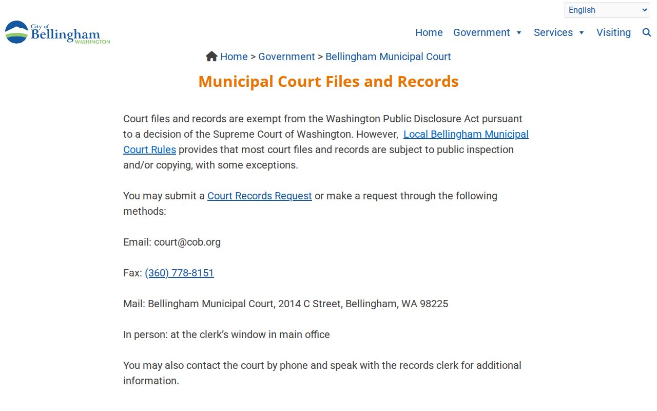 Bellingham Whatcom County criminal court records request channels