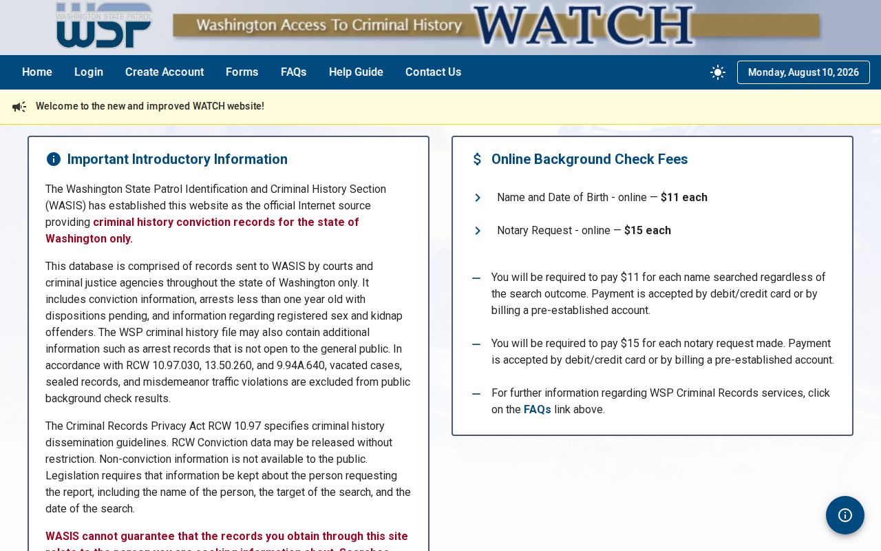 Whatcom County criminal history search through the Washington WATCH portal