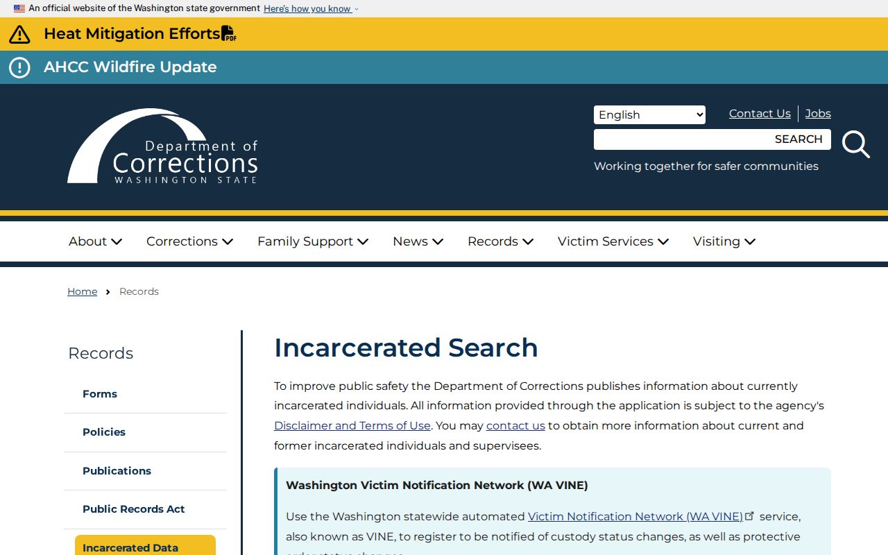 Whatcom County criminal records search through the Washington DOC inmate locator